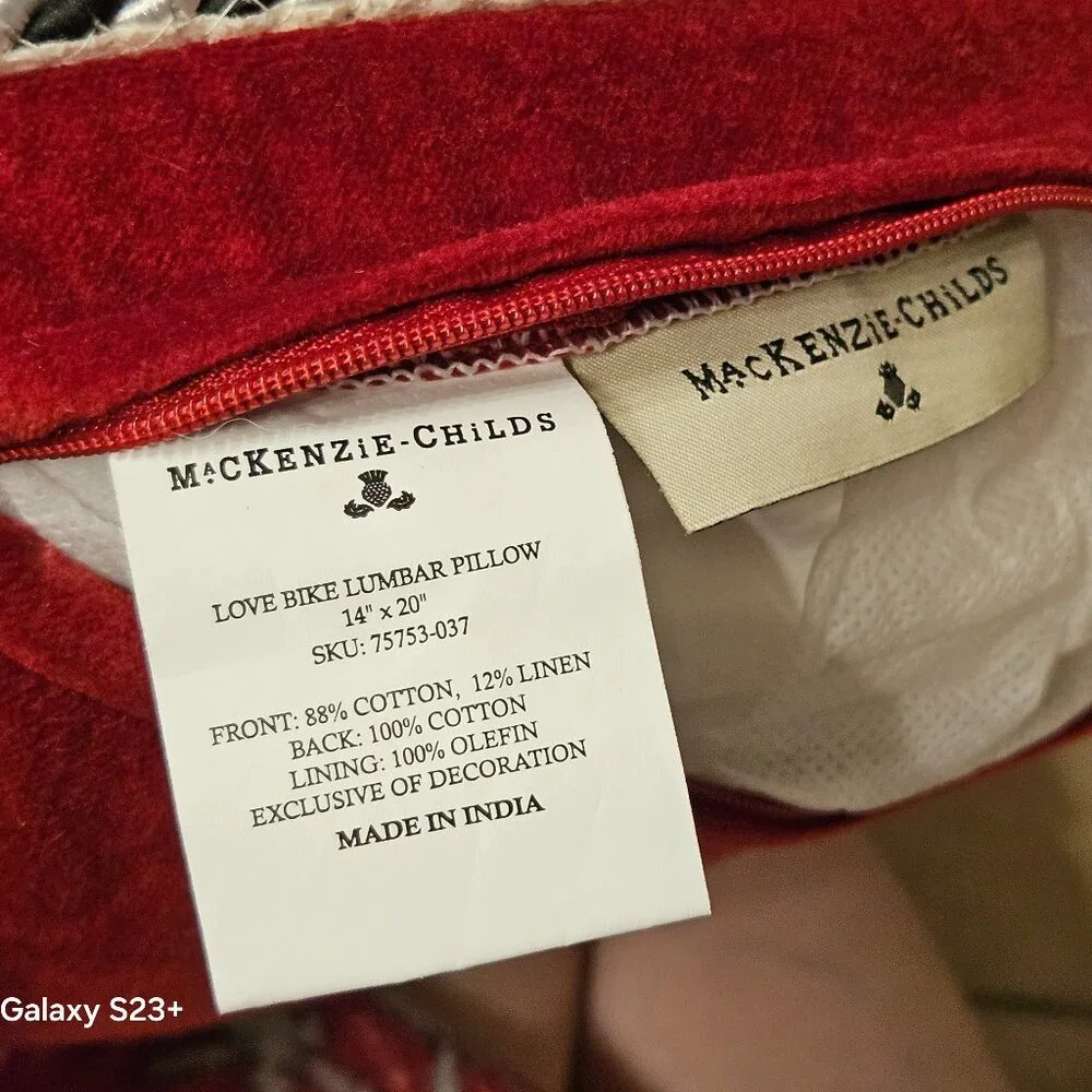 RARE MACKENZIE CHILDS BICYCLE LOVE COURTLY CHECK COTTON THROW ACCENT PILLOW